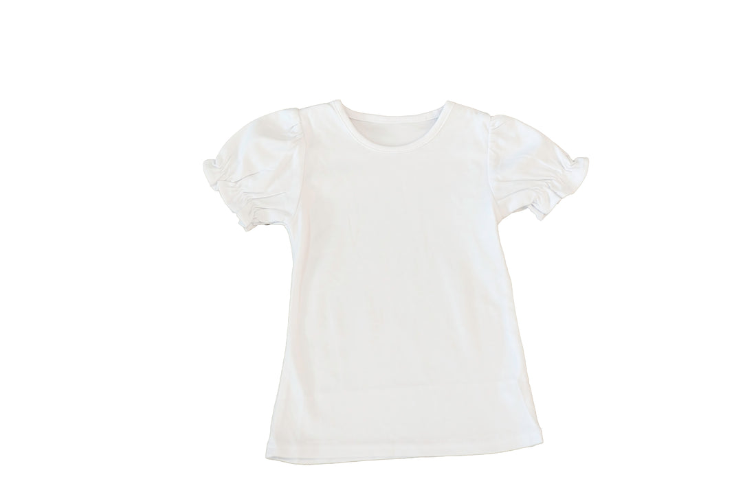 Girls White Puff Sleeve T-Shirt